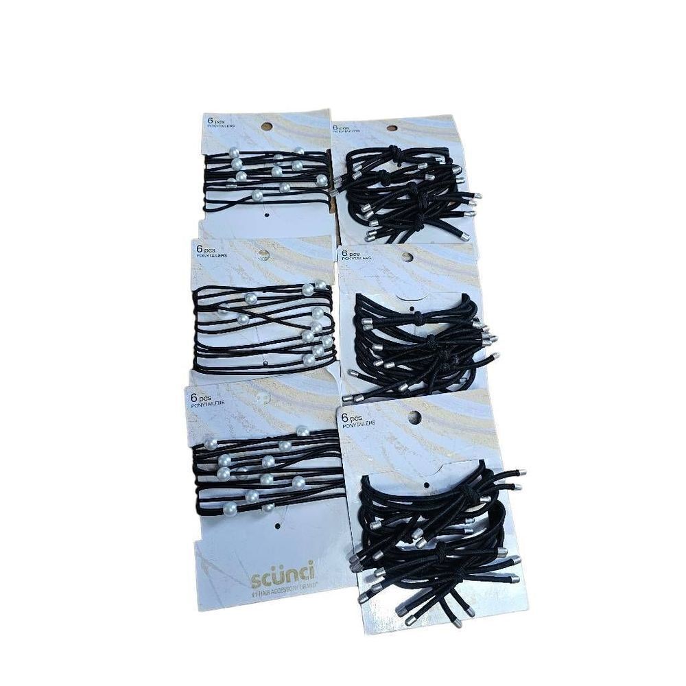 SCUNCI black ponytailers pack of 6 bundle 6in each one faux Pearls
